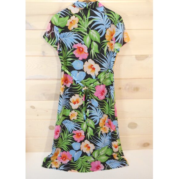 Emma James Tropical Shirt Dress Multicolor size 6P Petite Floral Short Sleeve - Picture 3 of 13